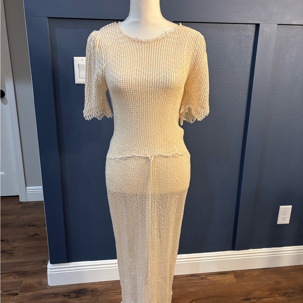 Oscar de la Renta Cream Knit Cream Dress